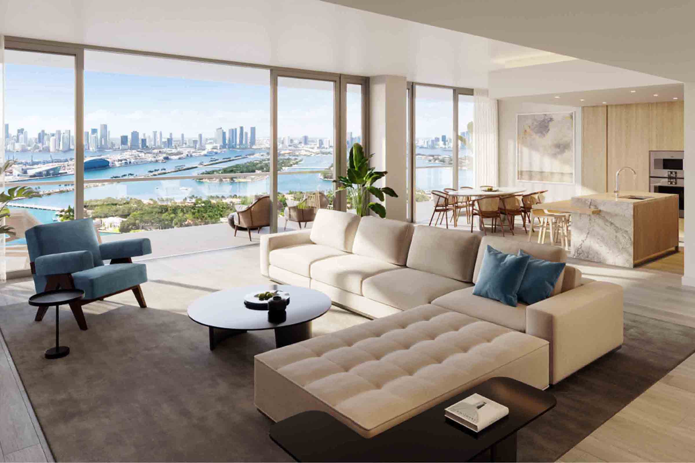 Rendering of Five Park Miami Beach Living Room